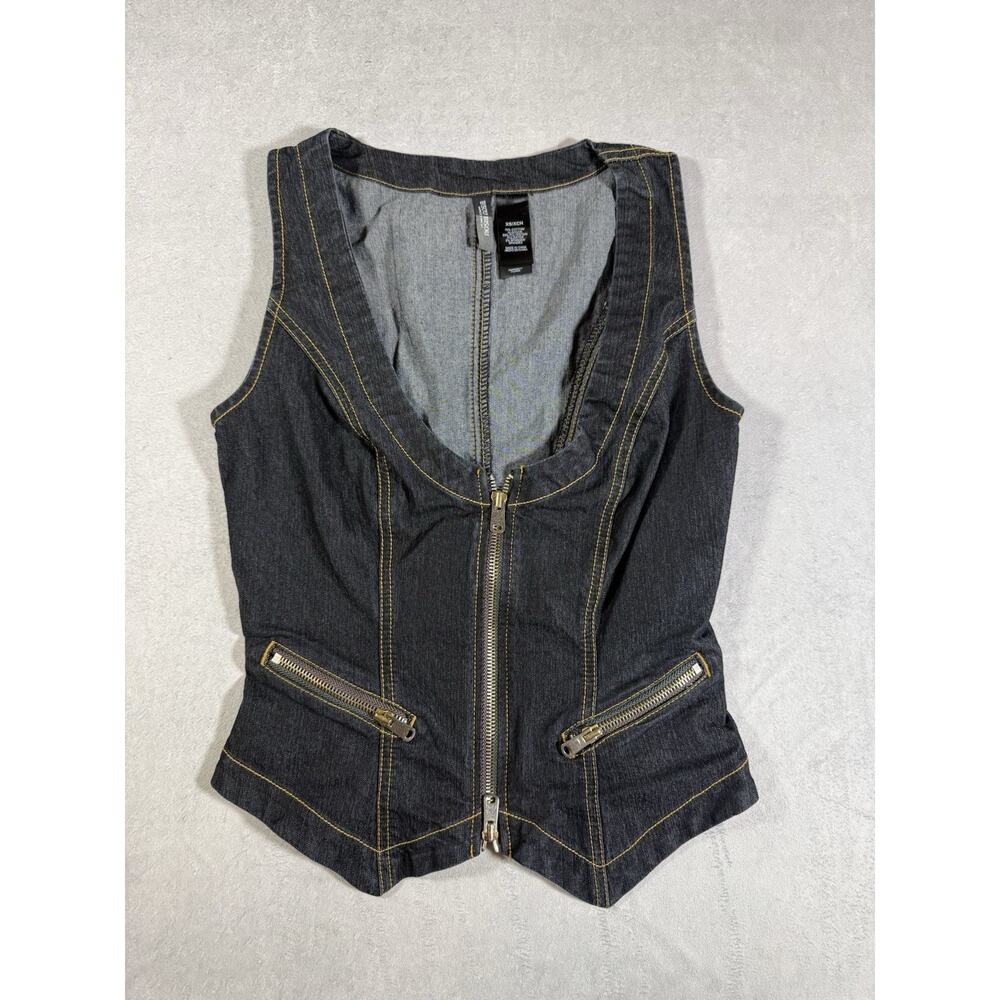 Bisou Bisou | Size XS | Women’s Blue Denim Button Up Vest Y2K